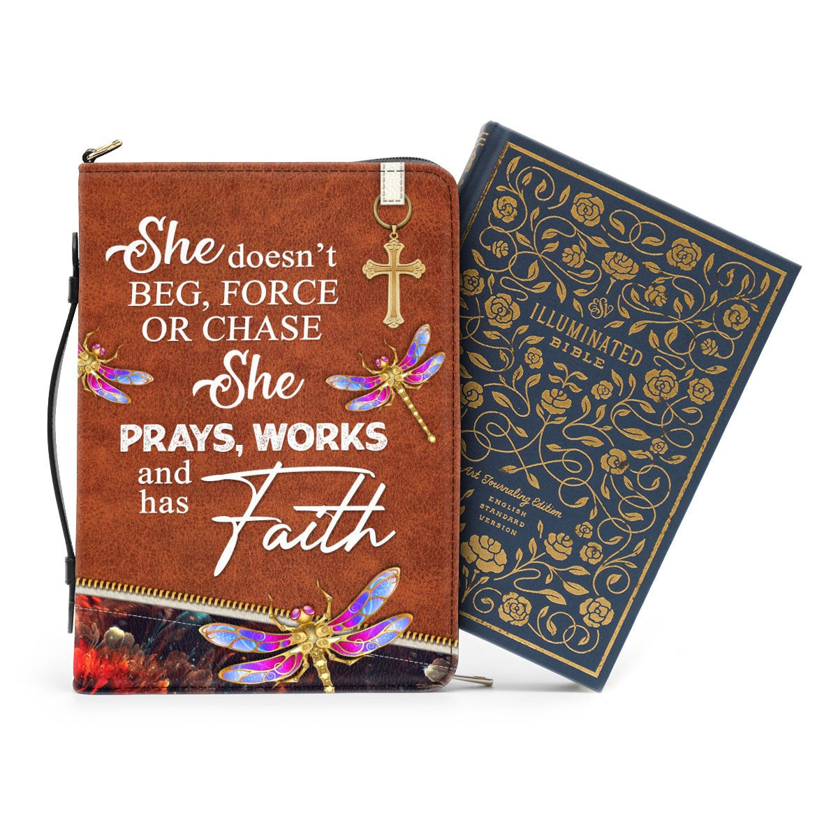 She Has Faith Leather Book Cover, Unique Personalized Dragonfly Bible Cover, Christian Gift, Bible Covers Jesus Gifts